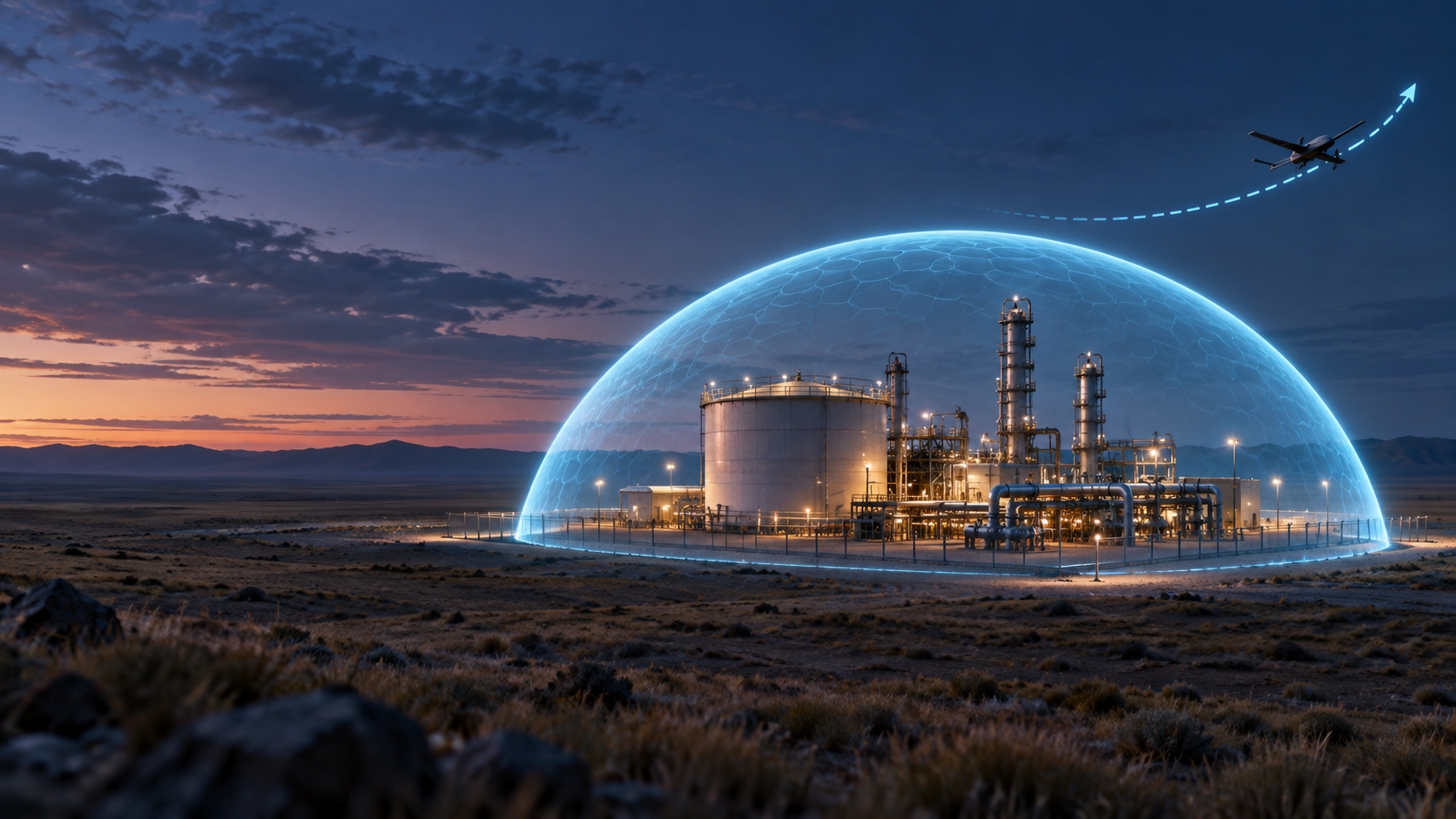 Иллюстрация нефтегазового объекта под защитным контуром